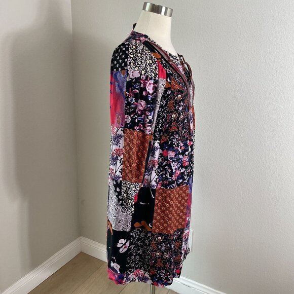 Anthropologie One September Womens Small Arcata Patchwork Dress Long Sleeve - Picture 3 of 10